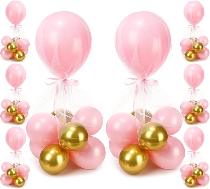 BBTO 8 Set Pink Gold Table Centerpieces Balloons Stand Kit, Latex Balloons and by BBTO