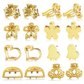 16Pcs Mini Hair Claw Clips, Gold Silver Small Metal Bangs Claw Clips Jaw Clamps for Long Thin Hair, Tiny Cute Flower Barrettes for Women(Gold)