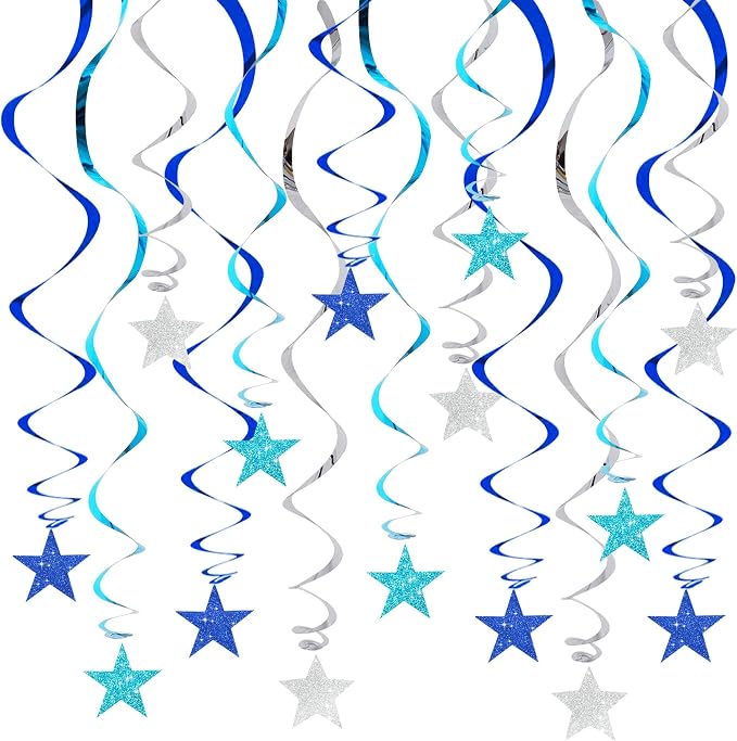 BEISHIDA Blue Blue Silver Pre-Strung Glitter Stars Hanging Swirls Hanging by Beishida