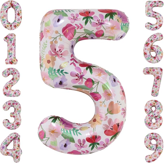 Flower Balloons 40 Inch Floral Number 5 Balloon by cocodino