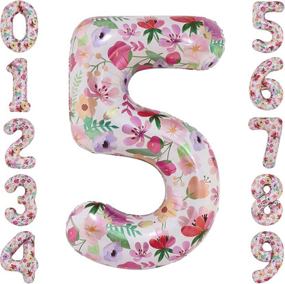 Flower Balloons 40 Inch Floral Number 5 Balloon by cocodino