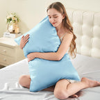 INFIIXSO Mulberry Silk Pillowcase for Hair and Skin, Silk Pillow Cases Queen Size Set of 2 with Hidden Zipper 20x30 Inches, Smooth and Soft Cooling Pillow Cases for Hot Sleepers(Light Blue, 2 Pack)