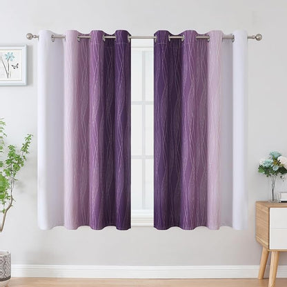 Purple and Greyish White Blackout Curtains 45 Inch Length, Light Blocking - Image 2