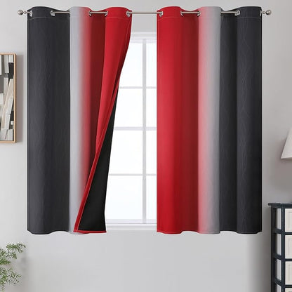 Red and Black Blackout Curtains 54 Inch Length, Light Blocking Gradient Grommet by ESTELARTEXTILER