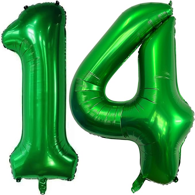 Number 14 Dark Green Balloons 40 Inch Giant Green 14 Numer Foil Helium Balloons by LHOAVWE