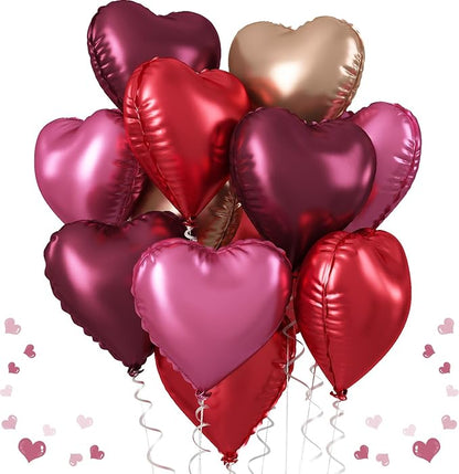 Wine Red Heart Balloons, 18 Inch 12 Pcs Burgundy Red and Pink Foil Heart by TAOYE