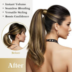 Ve Sunny Hair Extensions Ponytail Real Human Hair Wrap Around Clip in Ponytail Hair Extensions Straight Extensions Human Hair for Women Black Ombre Dark Brown Balayage Caramel Blonde 22inch 80G