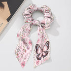 Butterfly Bow Hair Ties for Women Floral Pack of 2 Fashion Satin Hair Ties for Thin Hair Pink Aesthetic Scrunchies with Knot No Damage Ponytail Decor Band