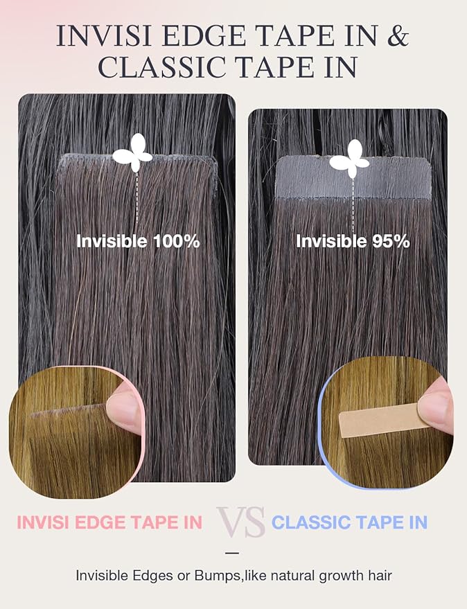DOORES Invisi Edge Tape in Hair Extensions, Medium Brown Highlighted Dirty Blonde 10 Injection Tape-ins with 10 Injection Tape-ins 50g 24 Inch, Injected Tape in Extensions