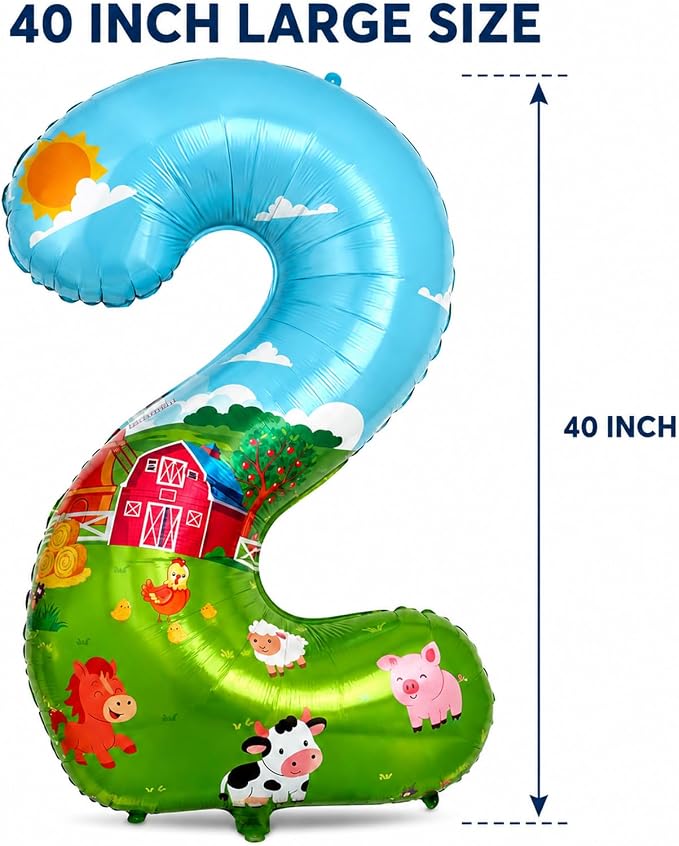 40'' Farm Number 2 Balloon, Farm Animal Birthday Decorations, Farm Barnyard 2nd - Image 2