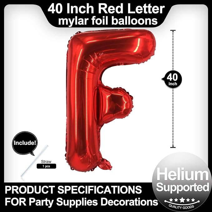 40 Inch Red Letter F Balloons, DIY Phrase Foil Alphabet Letter F Balloons DIY - Image 2