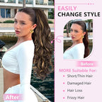ALXNAN Ponytail Extension,24 Inch Claw Clip in Long Curly Wavy Dark Brown with Golden Blonde Ponytail Hair Extension Jaw Clip on Pony Tails Hairpiece for Women