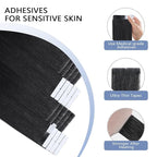 COOKAYU Invisible Tape in Hair Extensions, 16 Inch 35g 20pcs Jet Black Seamless Straight Invisible Extensions Human Hair Invisi Edge Tape ins