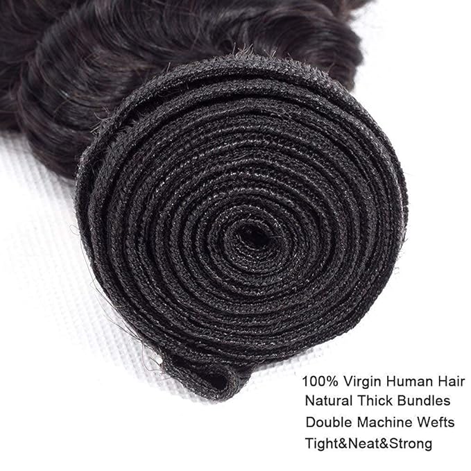 Deep Wave Bundles Human Hair Color 1B Deep Wave Bundles Niegmeag Brazilian Virgin Remy Hair Single Bundle 18 Inch Double Weft Natural Black Loose Wave Bundle Hair Weave 100g