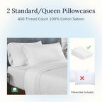 California Design Den Standard Queen Size Pillowcase Set - 400 Thread Count, 100% Cotton Sateen, Set of 2 Pillow Covers, Soft and Breathable - Striped Bright White