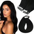 Sunny Hair Tape in Hair Extensions Human Hair 18inch Hair Extensions Real Human Hair Tape in Extensions for Women Solid Black Virgin Hair Natural Straight Skin Weft Double Sided Tapes 20Pcs 50g