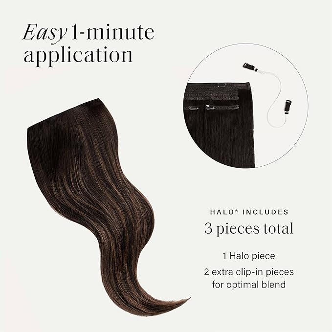 Luxy 100% Remy Human Hair – Halo Clip-In Hair Extensions –Natural Looking Volume & Length - One-Piece - Easy 5-Min Application 140 grams 16" Mocha Brown Balayage
