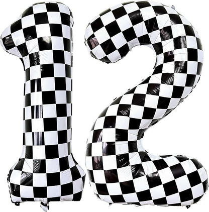 Number 12 Checkered Balloons 40 Inch Giant Race Car Checkered 12 Number Balloons by LHOAVWE
