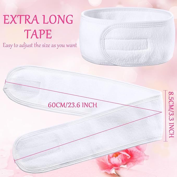 Hoteam 30 Pack Spa Headband Facial Esthetician Hair Wrap for Women Adjustable Makeup Sports Shower Stretch Towel with Tape(White)