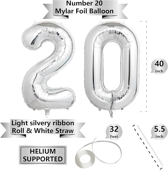 Number Balloons Silver Party Balloon - Image 2