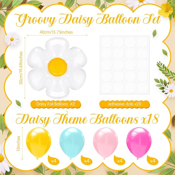 Seematn 2 Set Daisy Balloon Stand Kits Pastel Pink Green Yellow Balloons Sticks - Image 2