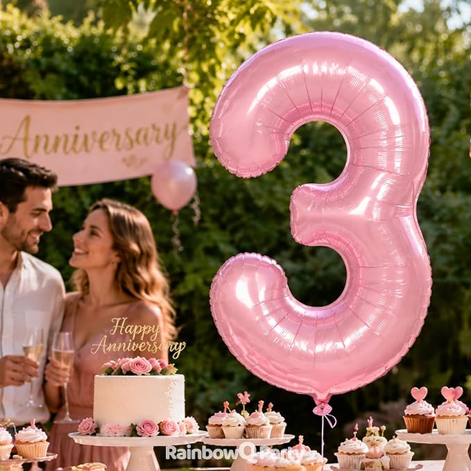 RainbowQ Pink 3 Balloon Number 40 Inch 0-40 Foil Large Balloons | Big Mylar 3 - Image 3