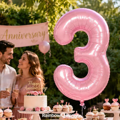 RainbowQ Pink 3 Balloon Number 40 Inch 0-40 Foil Large Balloons | Big Mylar 3 - Image 3