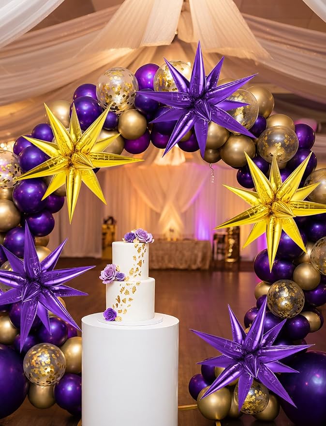 74 PCS Purple Gold Star Balloons Foil, 26 Inch Large Explosion Cone Balloons - Image 3