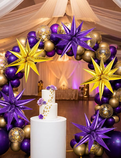 74 PCS Purple Gold Star Balloons Foil, 26 Inch Large Explosion Cone Balloons - Image 3