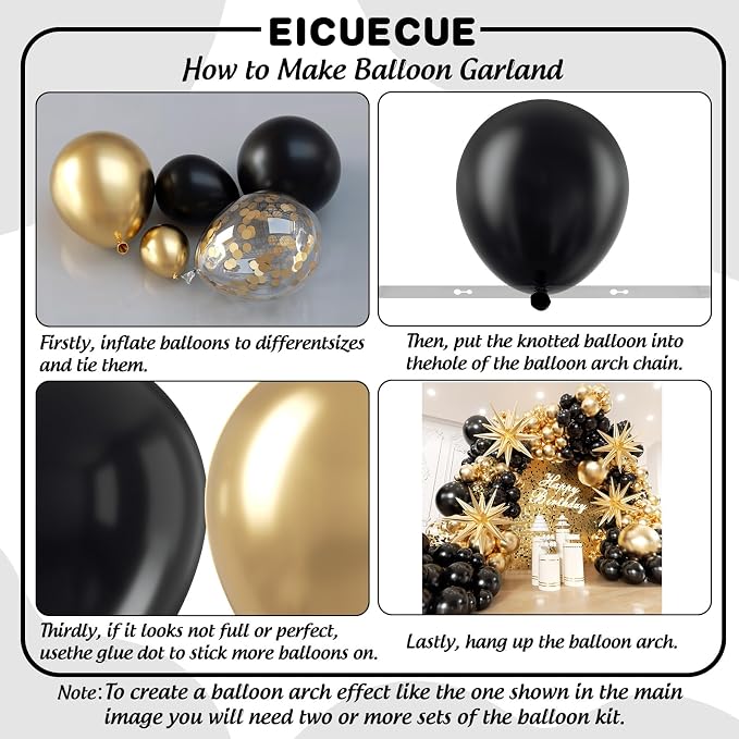 Black and Gold Balloons Garland Arch Kit 200Pcs - Image 3