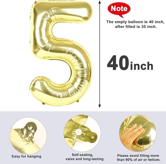 5 Balloon Number 40 Inch Light Gold Balloons - Image 5