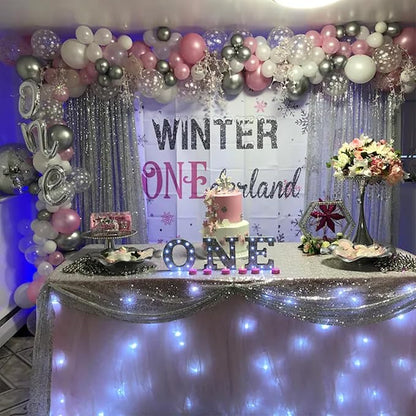 HILAVO Pink and Silver Balloons 12 Inch Winter Onederland Snowflake Balloon - Image 7