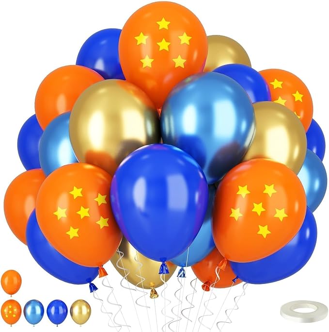 Orange Blue Balloons, 12 Inch Royal Blue and Matt Orange Metallic Gold Latex by TAOYE