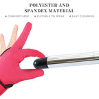 Geyoga 2 Pcs Heat Resistant Gloves for Hair Styling 3 Finger Barber Gloves Reusable Curling Wand Heat Protector for Hair Dye(Black, Rose Red)