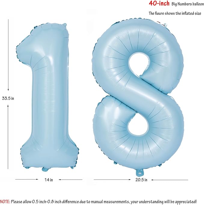 40 In Matte Blue Number Balloons Helium Foil Mylar Balloon Party Digital 18 | - Image 2