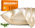 J JIMOO 100% Mulberry Silk Pillowcase for Hair and Skin, 22 Momme Pure Natural Silk Pillow Case Both Sided with Zipper, Pillow Cover for Women Mom Men (Beige, Standard 20''×26'', 2 Pack)