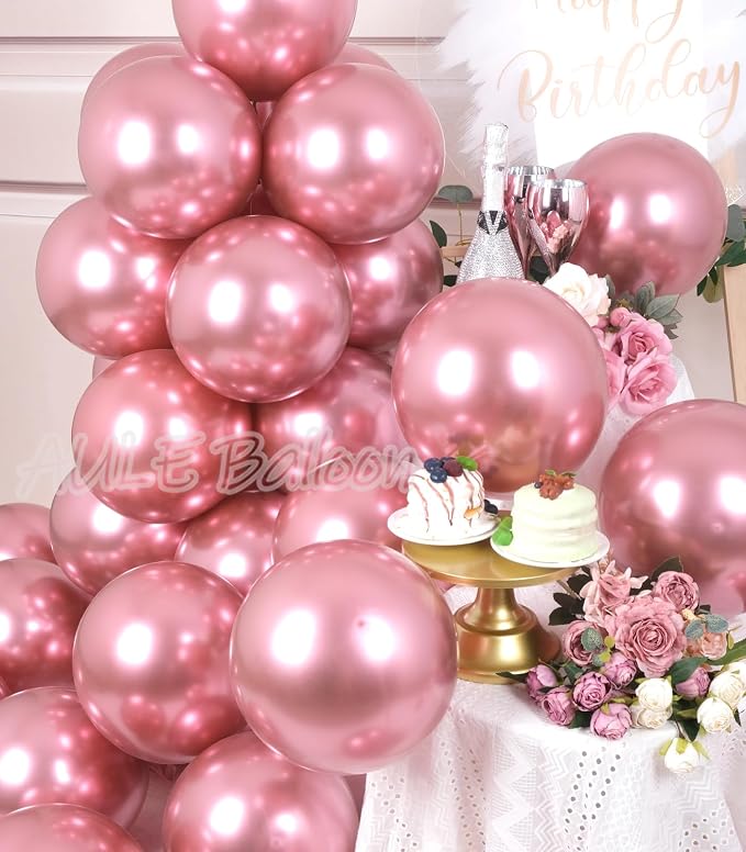 AULE 50Pcs Metallic 12 Inch Pink Chrome Helium Shiny Thicken Balloon | Party - Image 6