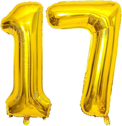 Gold 17 Number Balloons, 40 Inch Giant Number 17 Balloons Foil Mylar Helium by Lovoir