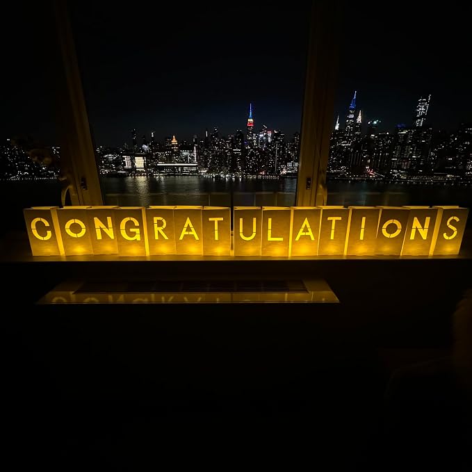WYMM Congratulations Light Up Letters, Tea Lights & 2000 Rose Petals | luminary by Wymm_SayYes