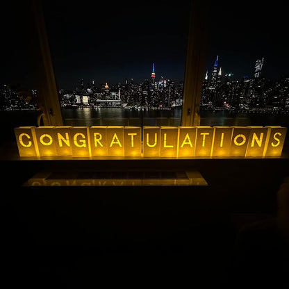 WYMM Congratulations Light Up Letters, Tea Lights & 2000 Rose Petals | luminary by Wymm_SayYes