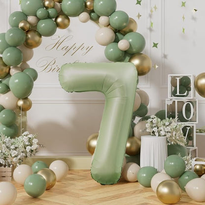AULE 40 Inch Sage Green 7 Balloon Numbers Foil 0-9 Birthday Big Numbers | - Image 3