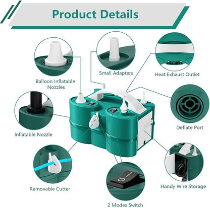 FunHot Electric Balloon Pump, Portable Dual Nozzle Air Pump - Image 3