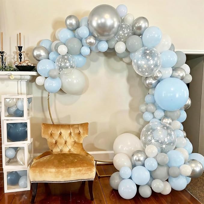 Dusty Blue Party Balloons, 12 Inch Star Printed Transparent Latex Balloons - Image 4