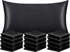 NTBAY 12 Pack Satin King Pillowcases for Hair and Skin, Luxurious and Silky Pillow Cases with Envelope Closure, 20 x 36 Inches, Black