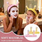 Snail Face Wash Headband Skincare & Wrist Bands for Washing Face Set Cute Spa Headband for Women and Wrist Faces Wash Bands for Shower, Facial Cleaning, Soft Coral Fleece Makeup Headbands,Yellow＆Pink