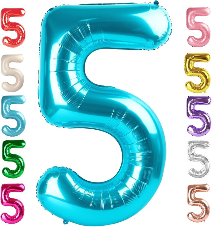 5 Balloon Numbers Birthday Decorations, 40In Light Blue Balloons by Mluchee