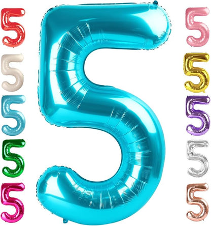 5 Balloon Numbers Birthday Decorations, 40In Light Blue Balloons by Mluchee