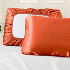 Manyshofu Satin Pillowcases for Hair Protection - 2Pcs Burnt Orange Pillow Cases, Elastic Band Standard & Queen Satin Pillowcases Luxury Silky Pillow Cases Travel Pillow Covers