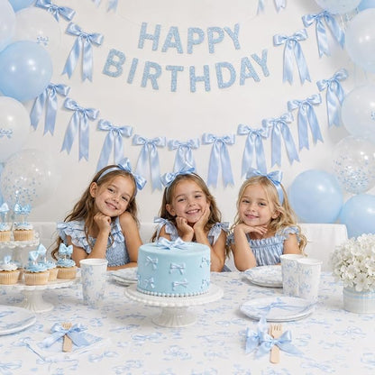 2 Strings Blue Bow Garland Banner Decorations - Image 6
