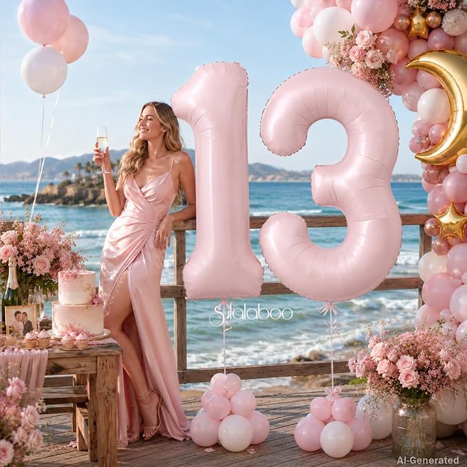 40 Inch Light Pink Number 13 Balloon 0-9 13th Foil Big Giant | Digital - Image 2